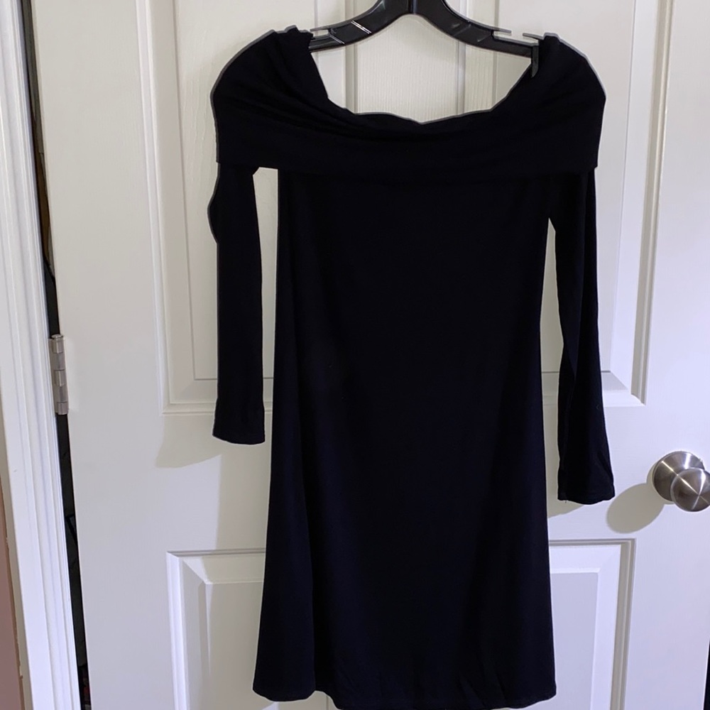 Off the shoulder long sleeved flare dress